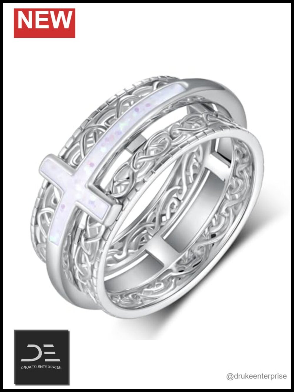 925 Sterling Silver Cross Fidget Ring Anxiety Stress Relief Spinner Ring Women